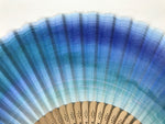 Japanese Fabric Folding Fan Sensu Vtg Bamboo Frame Blue Green Watercolor 5D75-AD - Fan-chidorivintage.com