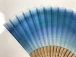 Japanese Fabric Folding Fan Sensu Vtg Bamboo Frame Blue Green Watercolor 5D75-AD - Fan-chidorivintage.com
