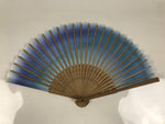 Japanese Fabric Folding Fan Sensu Vtg Bamboo Frame Blue Green Watercolor 5D75-AD - Fan-chidorivintage.com