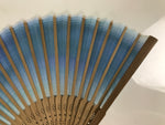 Japanese Fabric Folding Fan Sensu Vtg Bamboo Frame Blue Green Watercolor 5D75-AD - Fan-chidorivintage.com