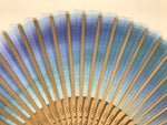 Japanese Fabric Folding Fan Sensu Vtg Bamboo Frame Blue Green Watercolor 5D75-AD - Fan-chidorivintage.com