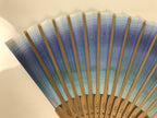 Japanese Fabric Folding Fan Sensu Vtg Bamboo Frame Blue Green Watercolor 5D75-AD - Fan-chidorivintage.com