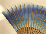 Japanese Fabric Folding Fan Sensu Vtg Bamboo Frame Blue Green Watercolor 5D75-AD - Fan-chidorivintage.com