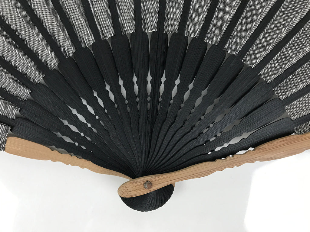 Japanese Fabric Folding Fan Sensu Vtg Bamboo Frame Simple Black White 5D76-AD - Fan-chidorivintage.com