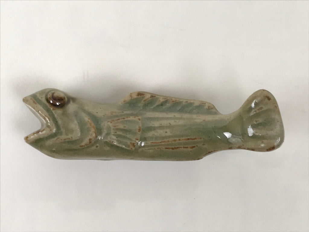 Japanese Ceramic Chopstick Rest Hashioki Vtg Utensil Holder Green Fish CR275-KT - Chopstick Holder-chidorivintage.com