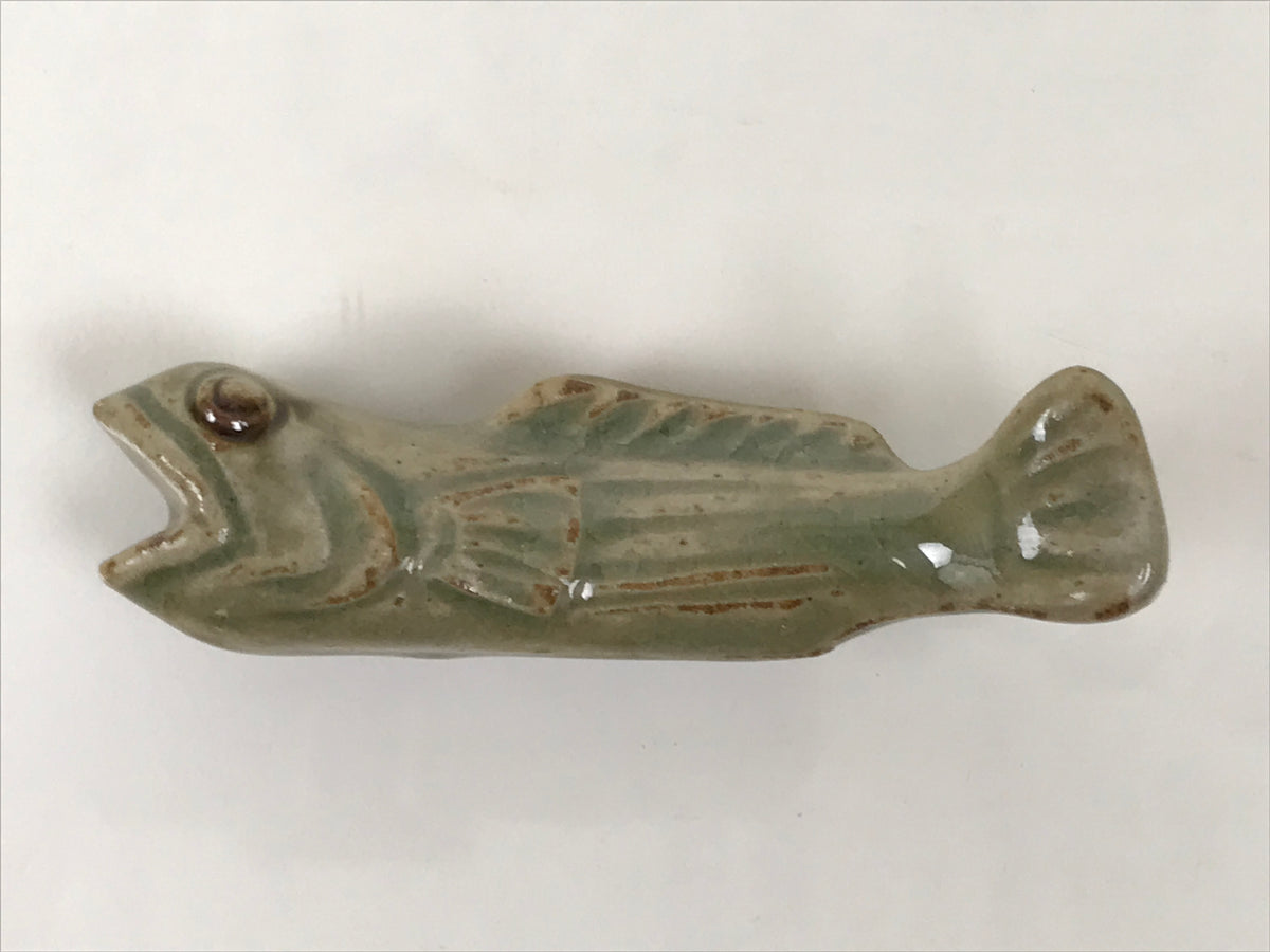 Japanese Ceramic Chopstick Rest Hashioki Vtg Utensil Holder Green Fish CR275-KT - Chopstick Holder-chidorivintage.com
