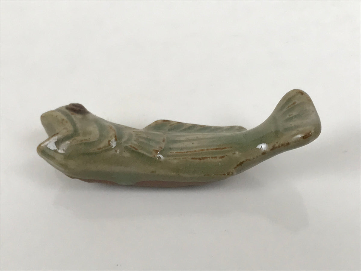 Japanese Ceramic Chopstick Rest Hashioki Vtg Utensil Holder Green Fish CR275-KT - Chopstick Holder-chidorivintage.com