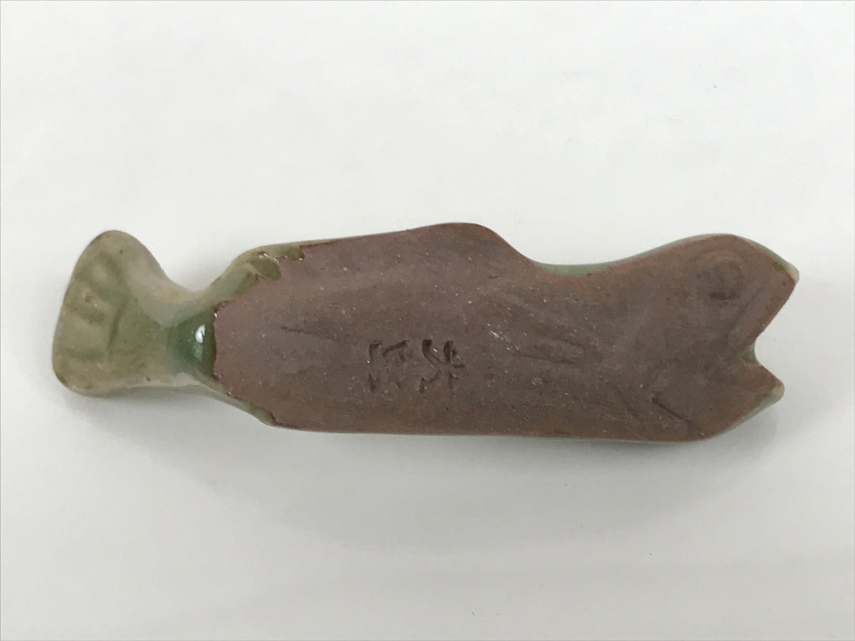 Japanese Ceramic Chopstick Rest Hashioki Vtg Utensil Holder Green Fish CR275-KT - Chopstick Holder-chidorivintage.com
