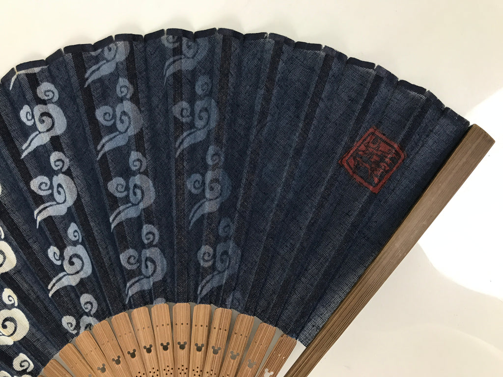 Japanese Fabric Folding Fan Sensu Bamboo Frame Tokyo Disney Mickey Blue 5D77-AD - Fan-chidorivintage.com