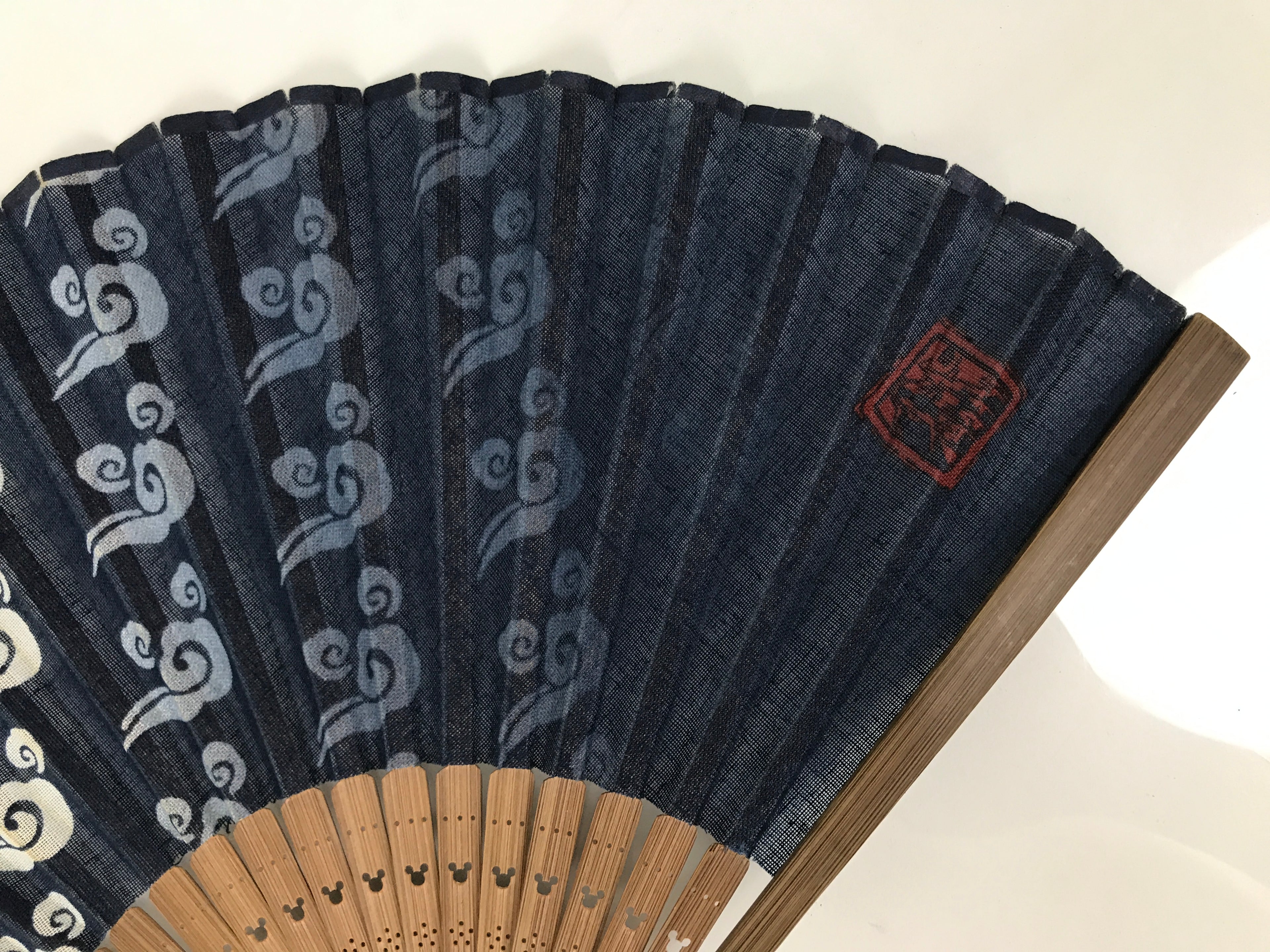 Japanese Fabric Folding Fan Sensu Bamboo Frame Tokyo Disney Mickey Blue 5D77-AD - Fan-chidorivintage.com