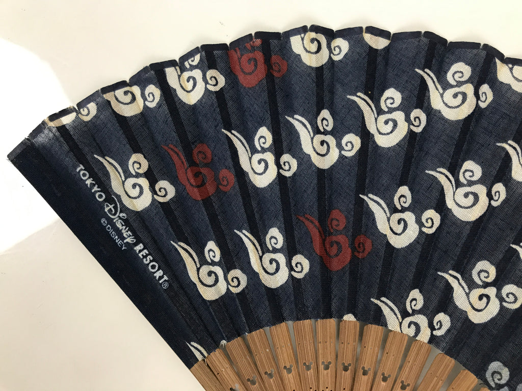 Japanese Fabric Folding Fan Sensu Bamboo Frame Tokyo Disney Mickey Blue 5D77-AD - Fan-chidorivintage.com