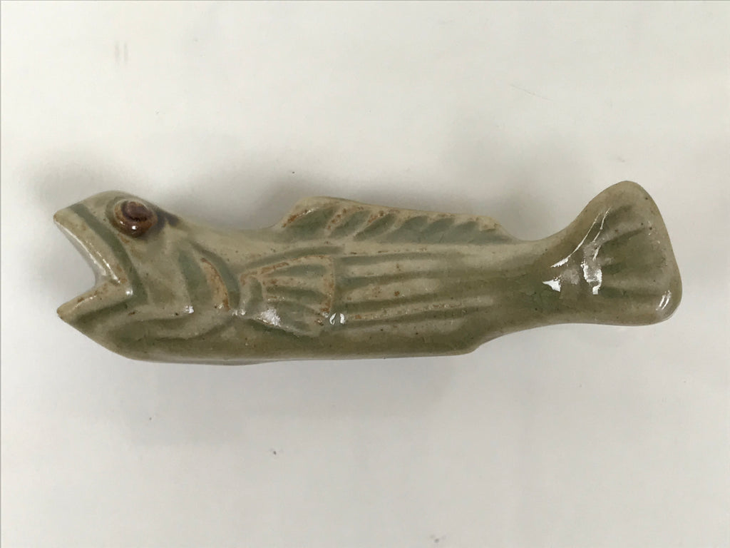 Japanese Ceramic Chopstick Rest Hashioki Vtg Utensil Holder Green Fish CR276-KT - Chopstick Holder-chidorivintage.com