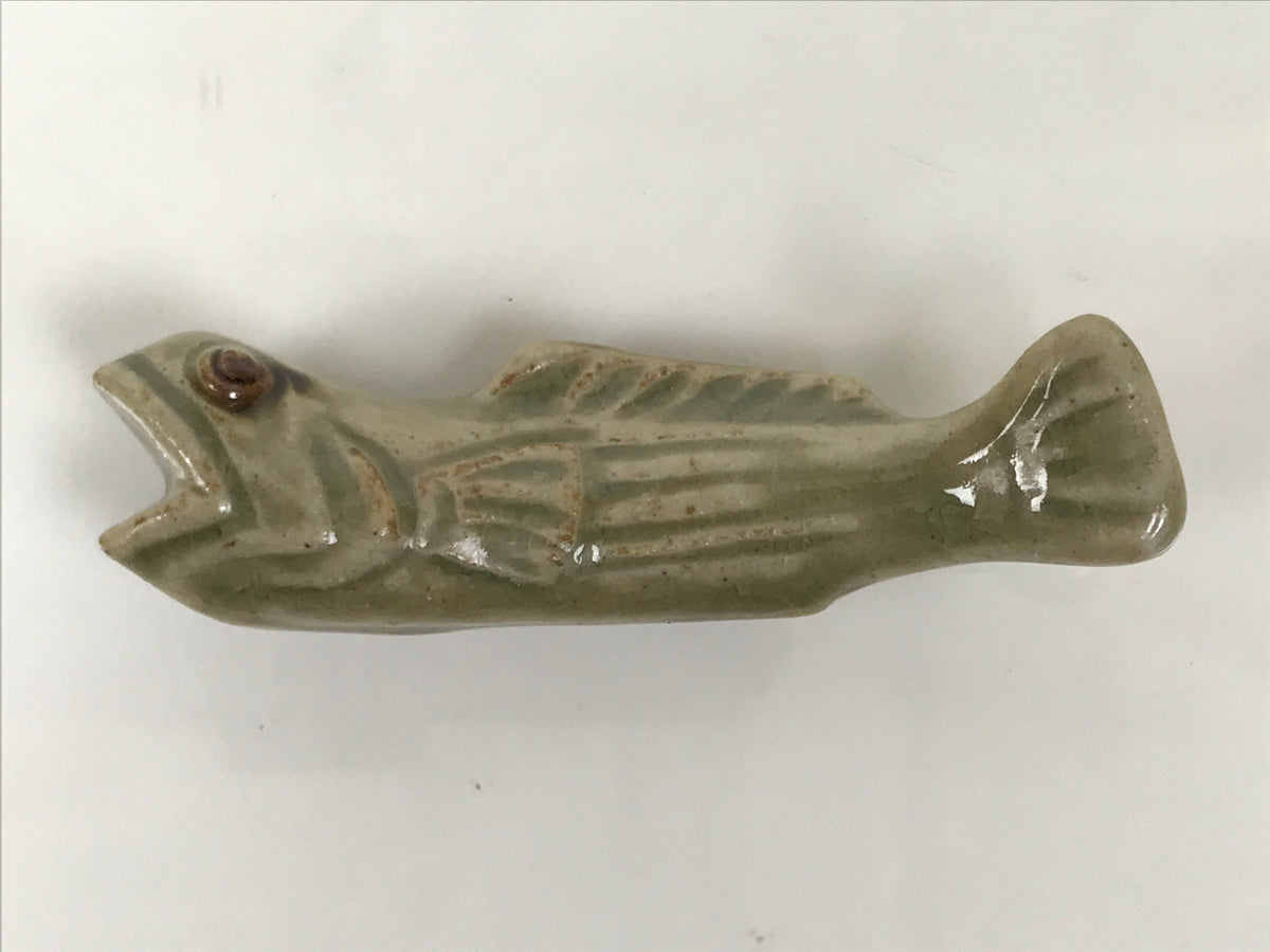 Japanese Ceramic Chopstick Rest Hashioki Vtg Utensil Holder Green Fish CR276-KT - Chopstick Holder-chidorivintage.com