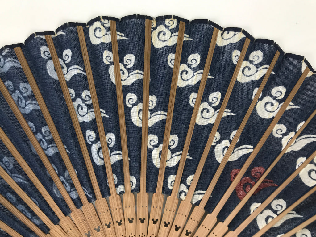 Japanese Fabric Folding Fan Sensu Bamboo Frame Tokyo Disney Mickey Blue 5D77-AD - Fan-chidorivintage.com