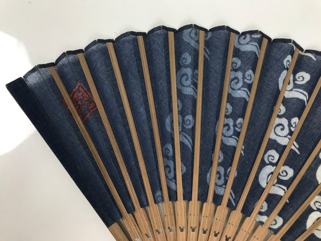 Japanese Fabric Folding Fan Sensu Bamboo Frame Tokyo Disney Mickey Blue 5D77-AD - Fan-chidorivintage.com