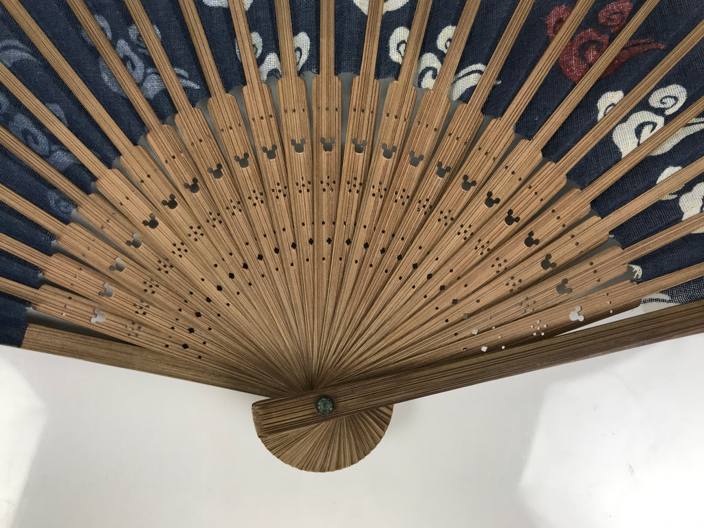 Japanese Fabric Folding Fan Sensu Bamboo Frame Tokyo Disney Mickey Blue 5D77-AD - Fan-chidorivintage.com