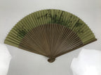 Japanese Fabric Folding Fan Vtg Sensu Bamboo Frame Green Take Leaves Brown 5D78-AD - Fan-chidorivintage.com