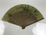 Japanese Fabric Folding Fan Vtg Sensu Bamboo Frame Green Take Leaves Brown 5D78-AD - Fan-chidorivintage.com