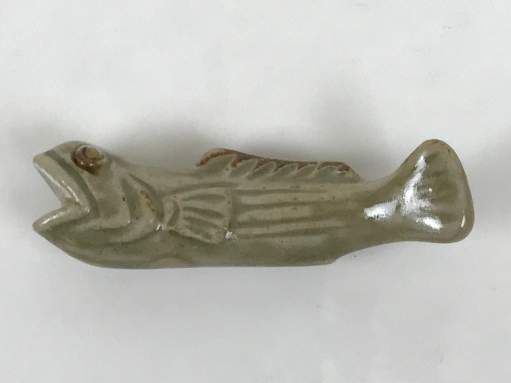 Japanese Ceramic Chopstick Rest Hashioki Vtg Utensil Holder Green Fish CR277-KT - Chopstick Holder-chidorivintage.com