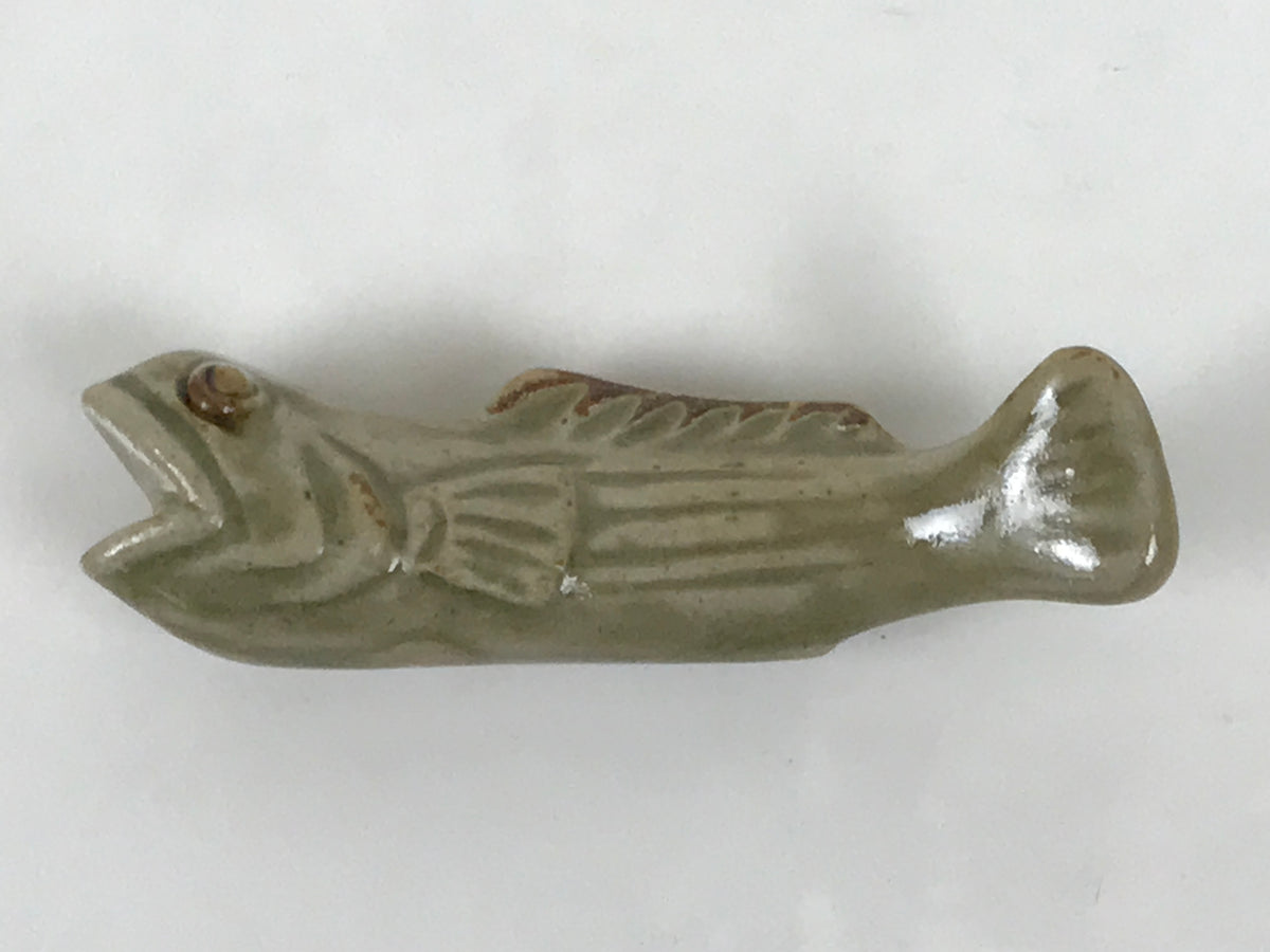 Japanese Ceramic Chopstick Rest Hashioki Vtg Utensil Holder Green Fish CR277-KT - Chopstick Holder-chidorivintage.com