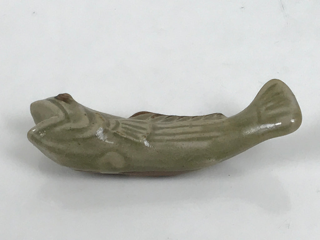 Japanese Ceramic Chopstick Rest Hashioki Vtg Utensil Holder Green Fish CR277-KT - Chopstick Holder-chidorivintage.com