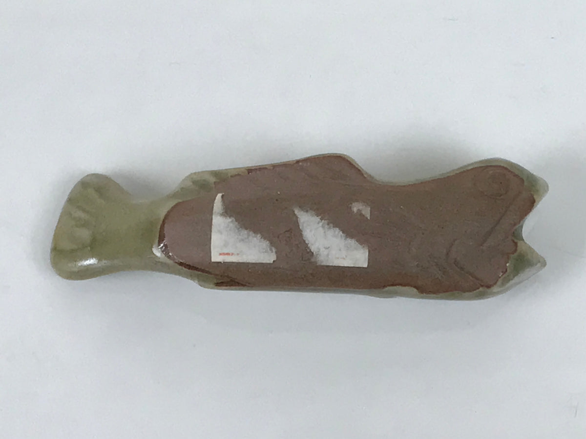 Japanese Ceramic Chopstick Rest Hashioki Vtg Utensil Holder Green Fish CR277-KT - Chopstick Holder-chidorivintage.com