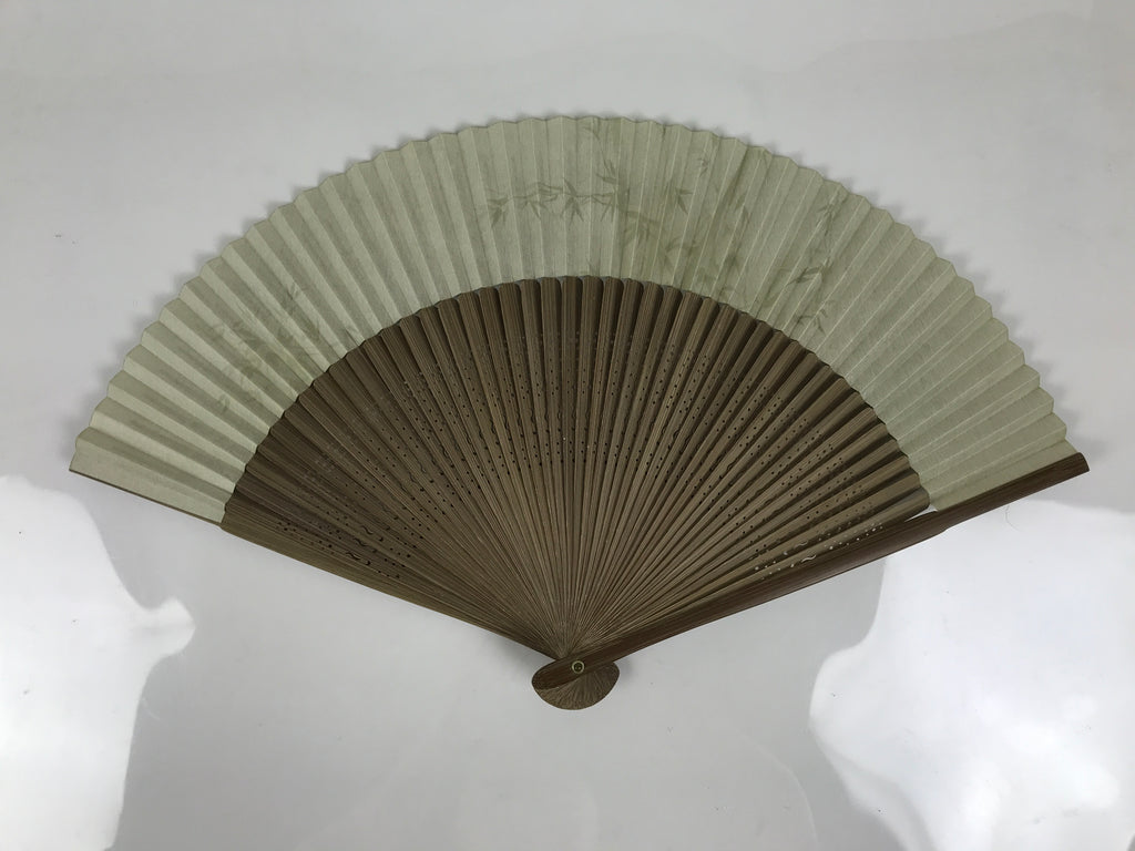 Japanese Fabric Folding Fan Vtg Sensu Bamboo Frame Green Take Leaves Brown 5D78-AD - Fan-chidorivintage.com