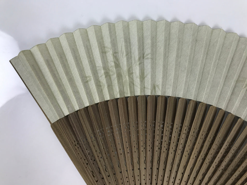 Japanese Fabric Folding Fan Vtg Sensu Bamboo Frame Green Take Leaves Brown 5D78-AD - Fan-chidorivintage.com