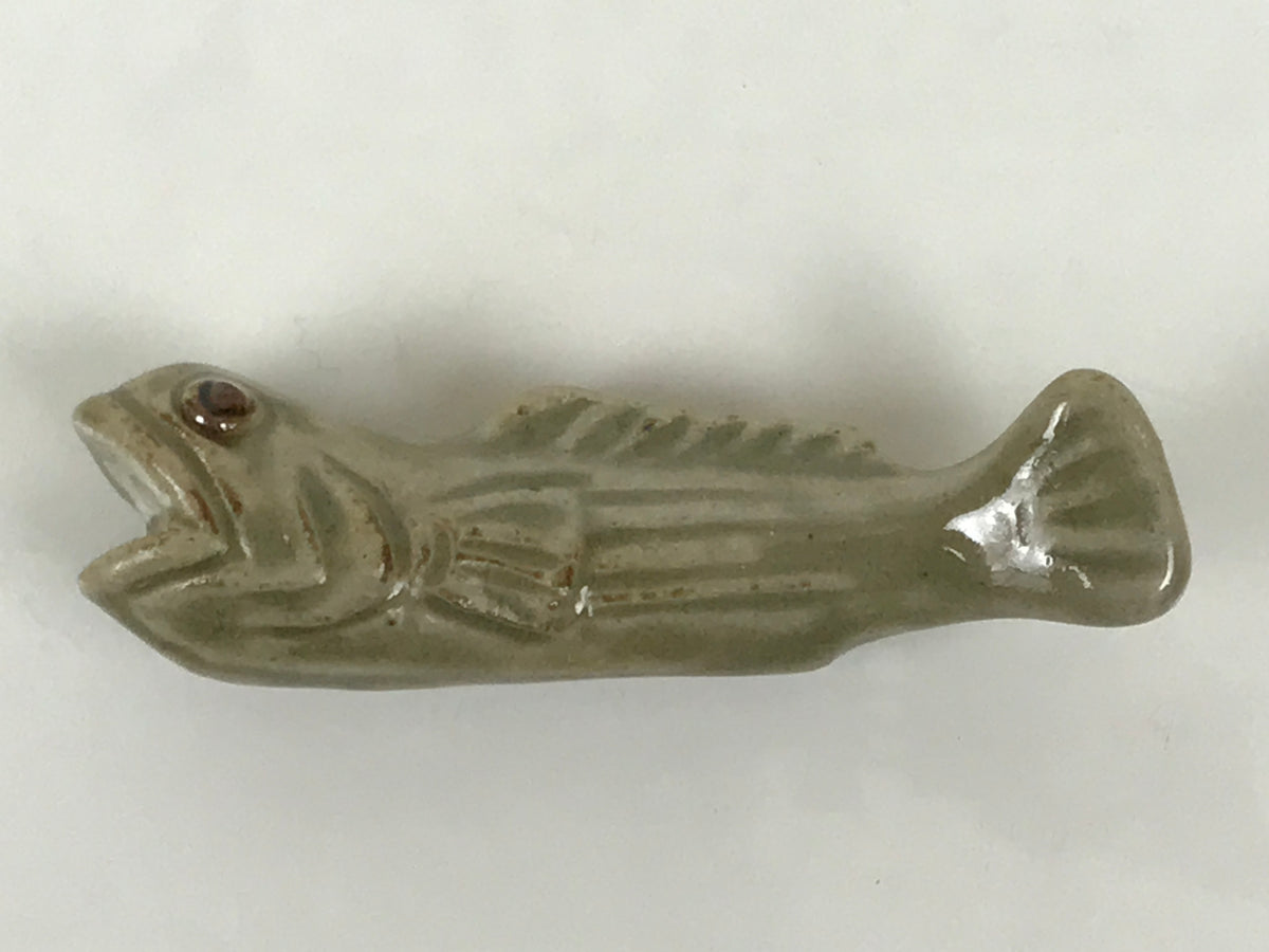 Japanese Ceramic Chopstick Rest Hashioki Vtg Utensil Holder Green Fish CR278-KT - Chopstick Holder-chidorivintage.com