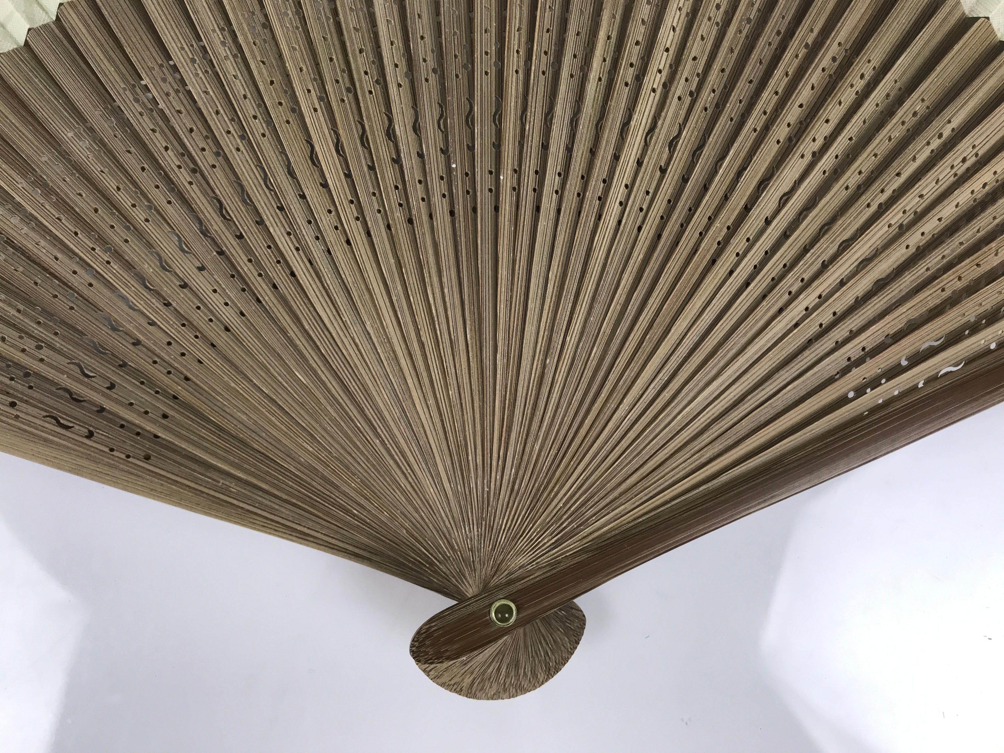 Japanese Fabric Folding Fan Vtg Sensu Bamboo Frame Green Take Leaves Brown 5D78-AD - Fan-chidorivintage.com