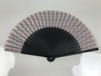 Japanese Fabric Folding Fan Vtg Sensu Black Bamboo Frame Pink Fancy Design 5D79-AD - Fan-chidorivintage.com