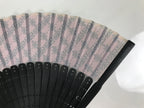 Japanese Fabric Folding Fan Vtg Sensu Black Bamboo Frame Pink Fancy Design 5D79-AD - Fan-chidorivintage.com