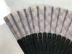 Japanese Fabric Folding Fan Vtg Sensu Black Bamboo Frame Pink Fancy Design 5D79-AD - Fan-chidorivintage.com