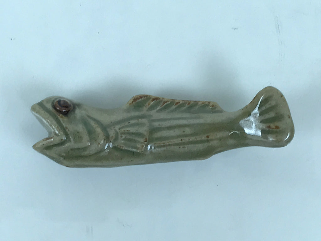 Japanese Ceramic Chopstick Rest Hashioki Vtg Utensil Holder Green Fish CR279-KT - Chopstick Holder-chidorivintage.com