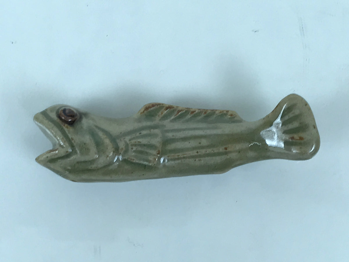 Japanese Ceramic Chopstick Rest Hashioki Vtg Utensil Holder Green Fish CR279-KT - Chopstick Holder-chidorivintage.com