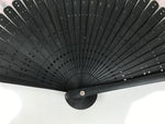 Japanese Fabric Folding Fan Vtg Sensu Black Bamboo Frame Pink Fancy Design 5D79-AD - Fan-chidorivintage.com
