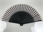 Japanese Fabric Folding Fan Vtg Sensu Black Bamboo Frame Pink Fancy Design 5D79-AD - Fan-chidorivintage.com