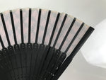 Japanese Fabric Folding Fan Vtg Sensu Black Bamboo Frame Pink Fancy Design 5D79-AD - Fan-chidorivintage.com