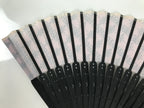 Japanese Fabric Folding Fan Vtg Sensu Black Bamboo Frame Pink Fancy Design 5D79-AD - Fan-chidorivintage.com