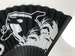 Japanese Fabric Folding Fan Vtg Sensu Black Bamboo Frame Orca Whale Nagoya 5D80-AD - Fan-chidorivintage.com