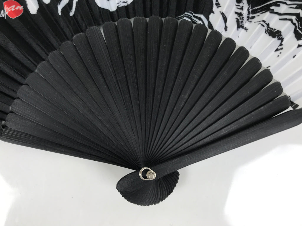 Japanese Fabric Folding Fan Vtg Sensu Black Bamboo Frame Orca Whale Nagoya 5D80-AD - Fan-chidorivintage.com