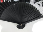 Japanese Fabric Folding Fan Vtg Sensu Black Bamboo Frame Orca Whale Nagoya 5D80-AD - Fan-chidorivintage.com