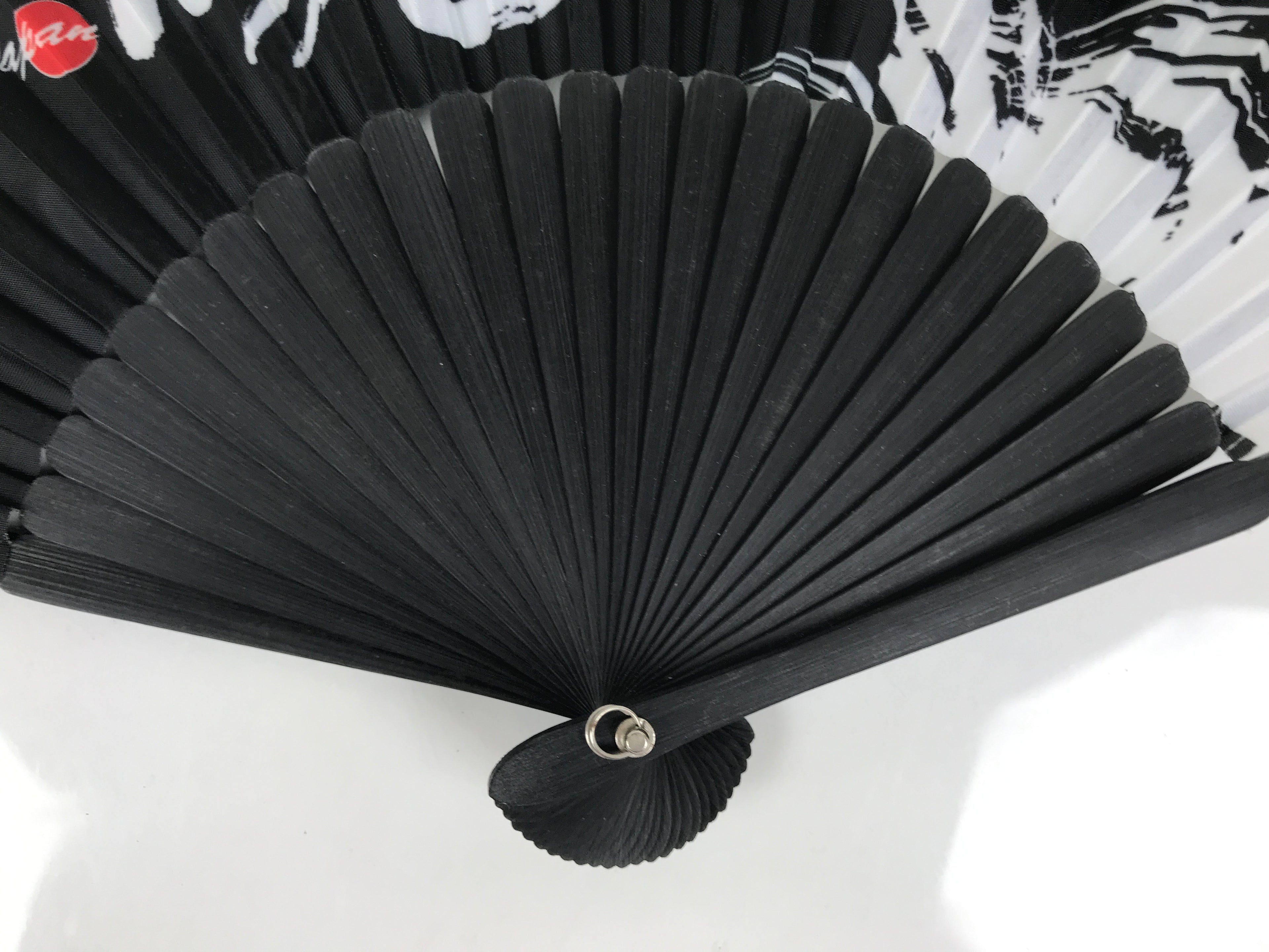 Japanese Fabric Folding Fan Vtg Sensu Black Bamboo Frame Orca Whale Nagoya 5D80-AD - Fan-chidorivintage.com