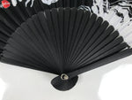 Japanese Fabric Folding Fan Vtg Sensu Black Bamboo Frame Orca Whale Nagoya 5D80-AD - Fan-chidorivintage.com