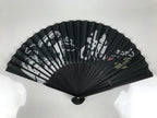 Japanese Fabric Folding Fan Vtg Sensu Black Bamboo Frame Orca Whale Nagoya 5D80-AD - Fan-chidorivintage.com