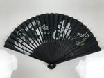 Japanese Fabric Folding Fan Vtg Sensu Black Bamboo Frame Orca Whale Nagoya 5D80-AD - Fan-chidorivintage.com
