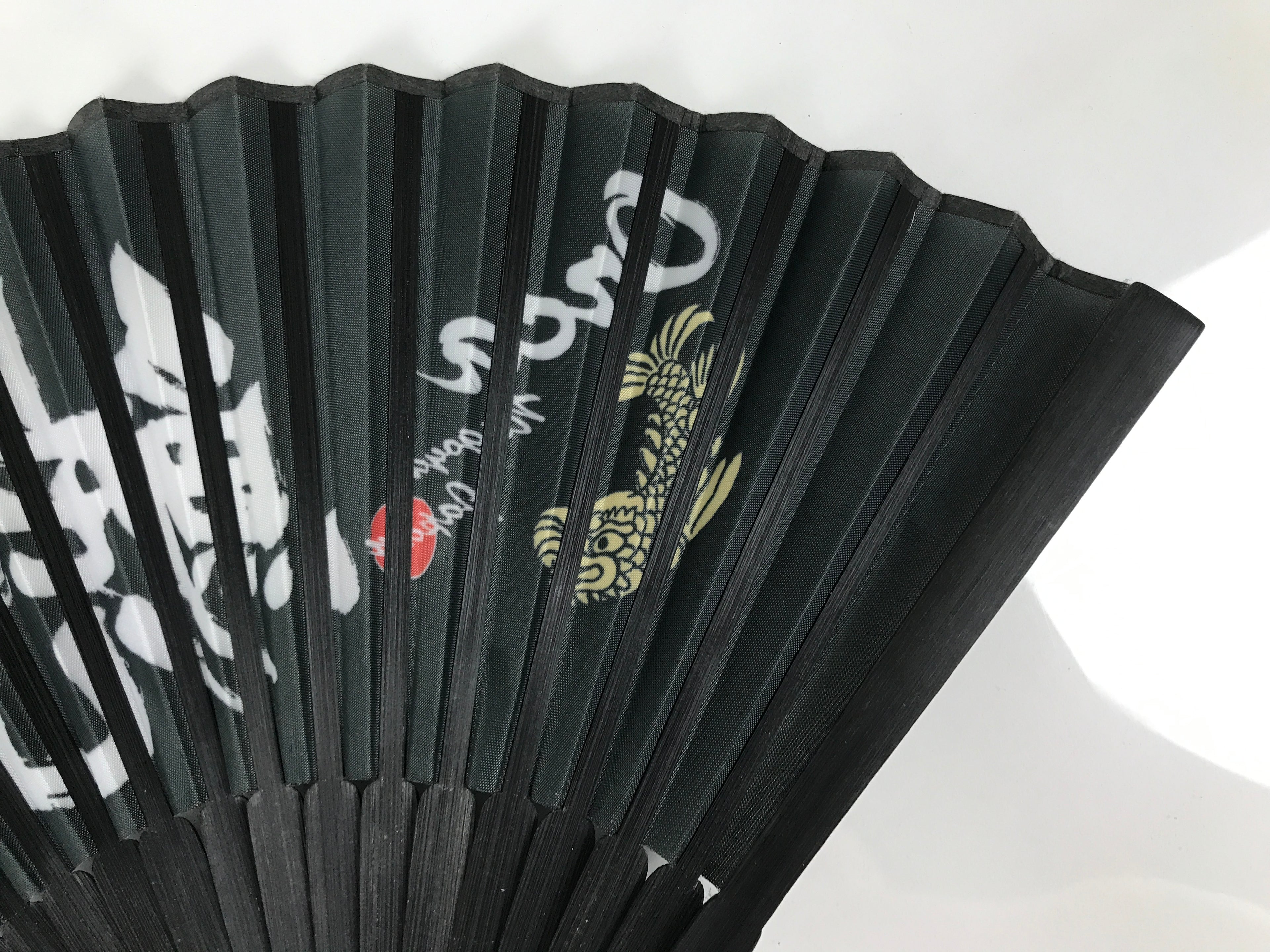 Japanese Fabric Folding Fan Vtg Sensu Black Bamboo Frame Orca Whale Nagoya 5D80-AD - Fan-chidorivintage.com