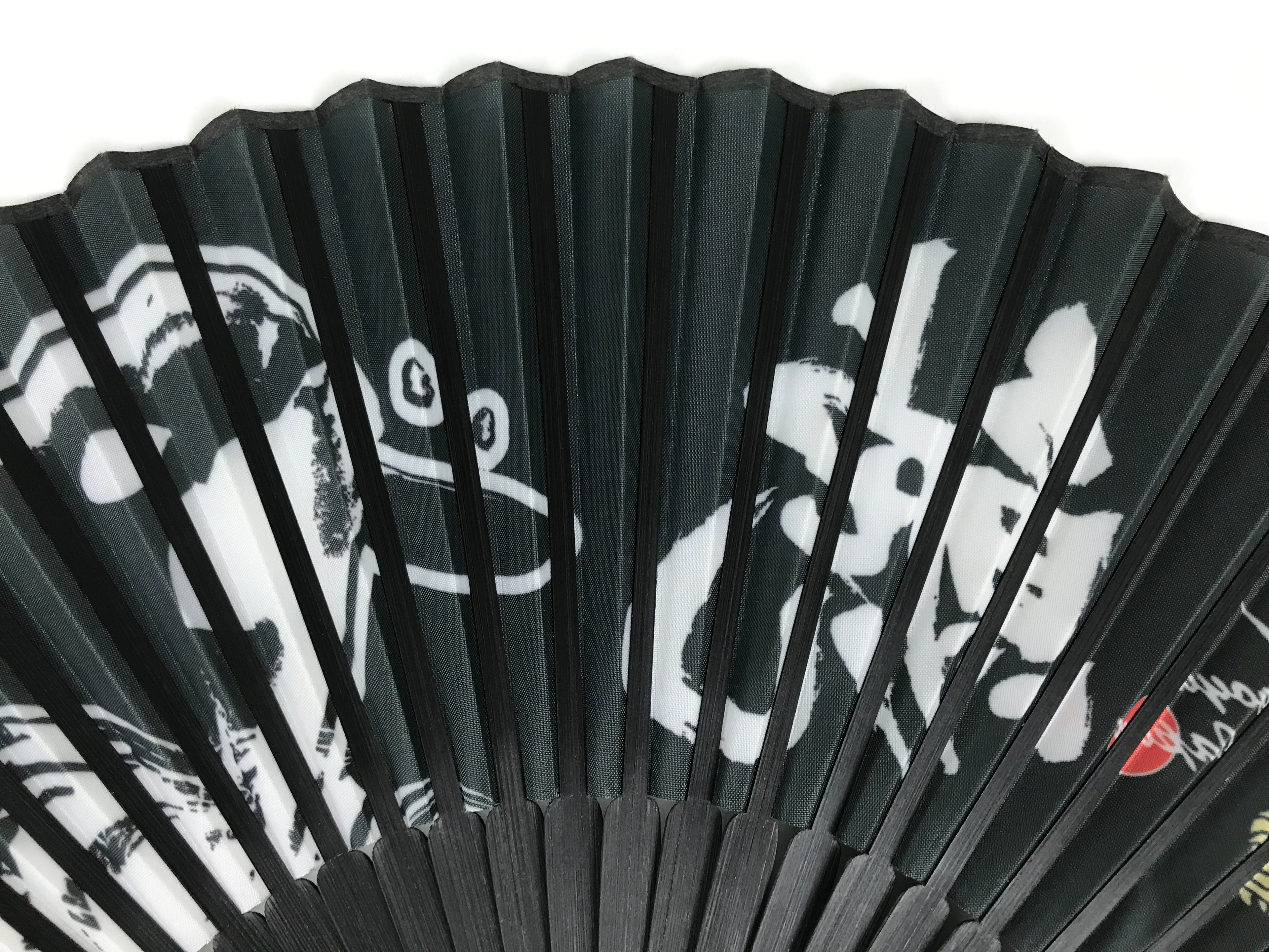 Japanese Fabric Folding Fan Vtg Sensu Black Bamboo Frame Orca Whale Nagoya 5D80-AD - Fan-chidorivintage.com