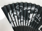 Japanese Fabric Folding Fan Vtg Sensu Black Bamboo Frame Orca Whale Nagoya 5D80-AD - Fan-chidorivintage.com