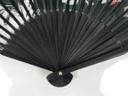 Japanese Fabric Folding Fan Vtg Sensu Black Bamboo Frame Orca Whale Nagoya 5D80-AD - Fan-chidorivintage.com